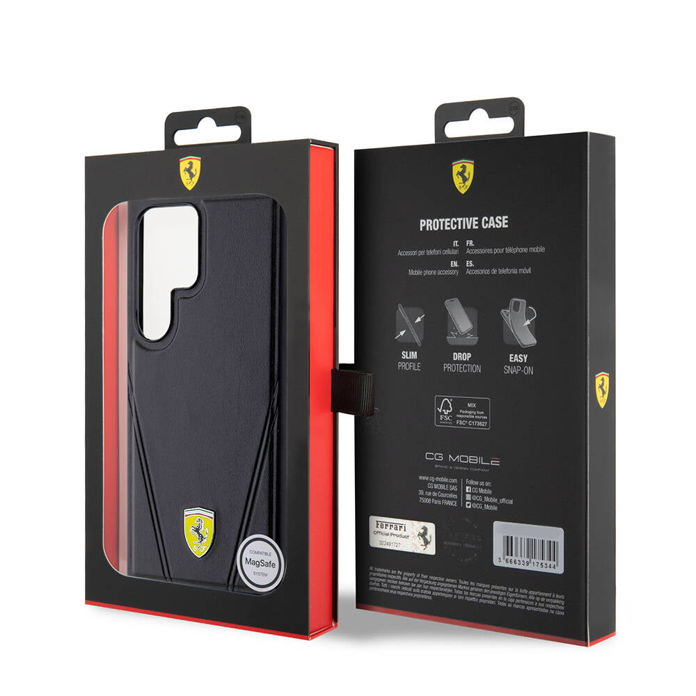Ferrari Galaxy S24 Ultra Orjinal Lisanslı M-safe Şarj Özellikli Sıcak Baskı V Çizgili Deri Kılıf Ferrari Galaxy S24 Ultra Orjinal Lisanslı M-safe Şarj Özellikli Sıcak Baskı V Çizgili Deri Kılıf
